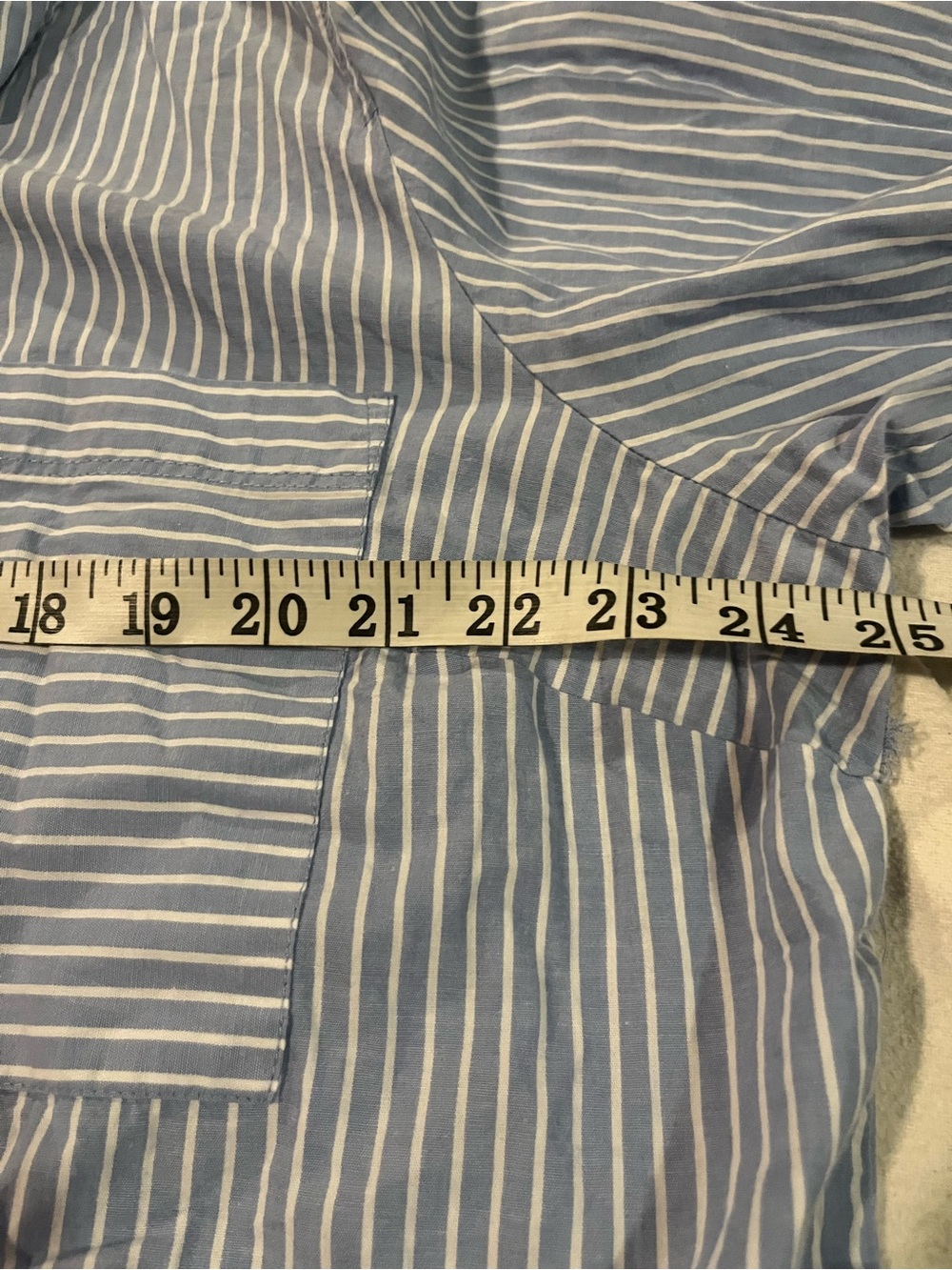Size 22, Love & Legend Blue Striped Button-Up Shirt with Floral Embroidery - Picture 13 of 15